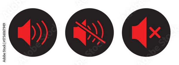 Obraz Mute and Sound Control Icon Set – Speaker Volume, Silent Mode, Audio Notification, and Sound Off Vector Symbols for Web and Mobile UI Design