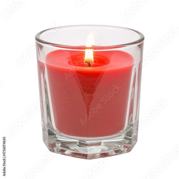 Fototapeta  red candle in glass isolated on white and transparent backgroun
