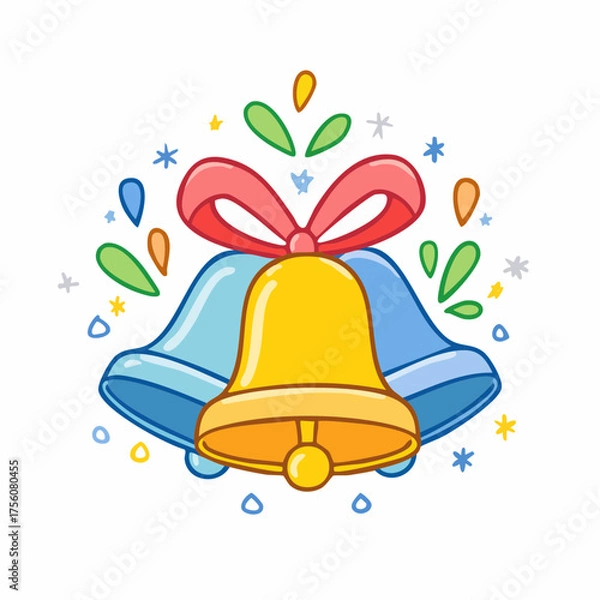 Obraz Colorful crayon Christmas bells collection. Naive style kid's drawing. 