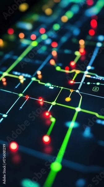 Fototapeta Glowing network map abstract data flow visualization