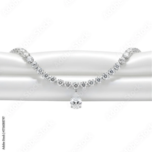 Fototapeta Exquisite sparkling diamond necklace featuring an elegant pear-shaped pendant