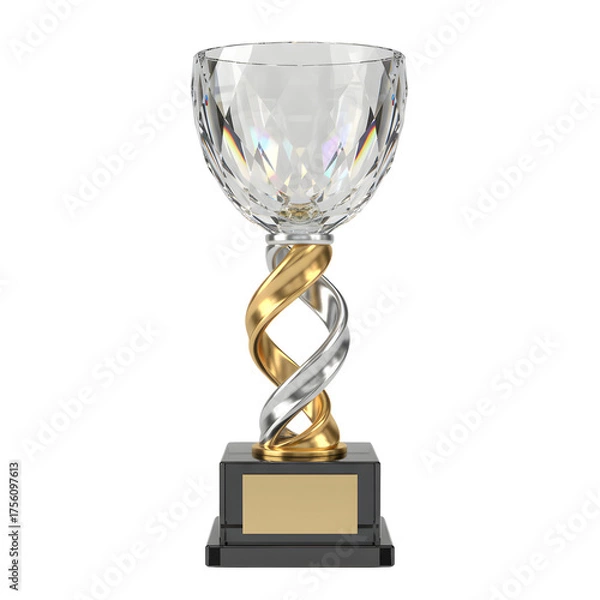 Fototapeta Elegant crystal and metallic twisted trophy on a black base for achievement