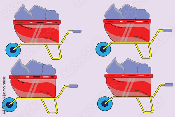 Obraz Four red wheelbarrows filled with gray material are arranged in a grid pattern on a light purple background