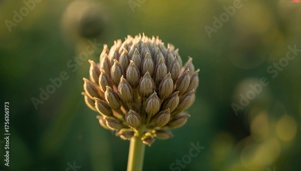 Fototapeta Large Burdock Flower Buds Prior to Blooming