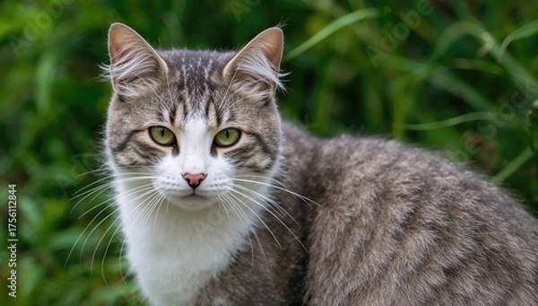 Fototapeta Wild Tabby Cat Gazing Forward, Feral Feline