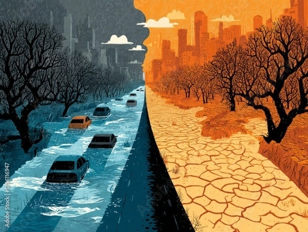 Obraz Global Warming Split Landscape
