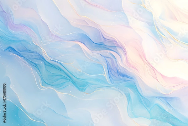 Fototapeta 青いグラデーションの流れる抽象的な背景イラスト