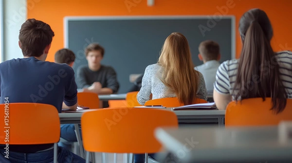 Obraz Students collaborating on a group project in class.