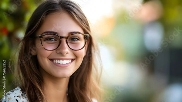Obraz A smiling girl student or a woman teacher posing for a portrait.