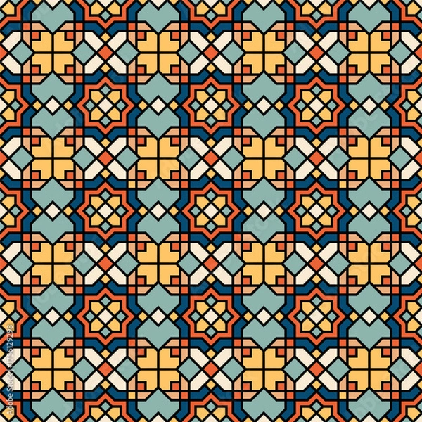 Fototapeta Colorful islamic abstract geometric shape seamless pattern background vintage retro style
