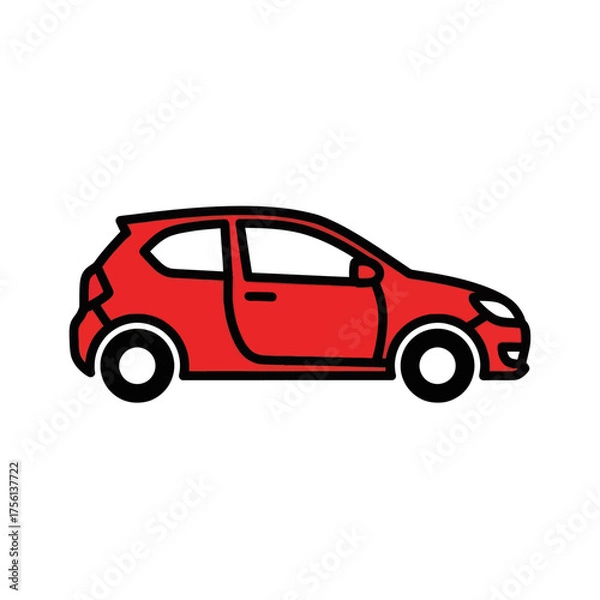 Fototapeta Red Hatchback Car Illustration - Simple and Modern Design.