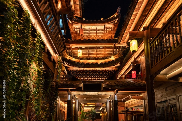 Obraz Night view of ancient Chinese city streets