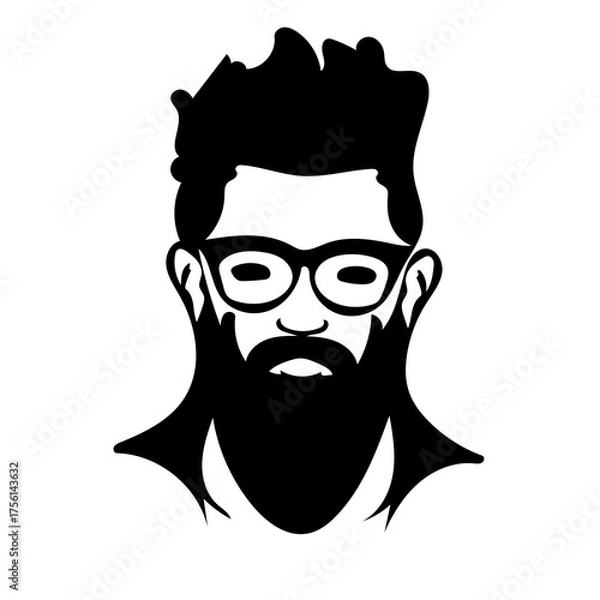 Fototapeta black and white vector illustration of a bearded man wearing glasses. 