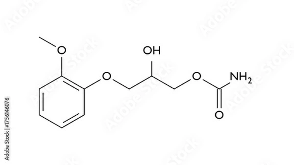 Fototapeta methocarbamol molecule, structural chemical formula, ball-and-stick model, isolated image cns depressant