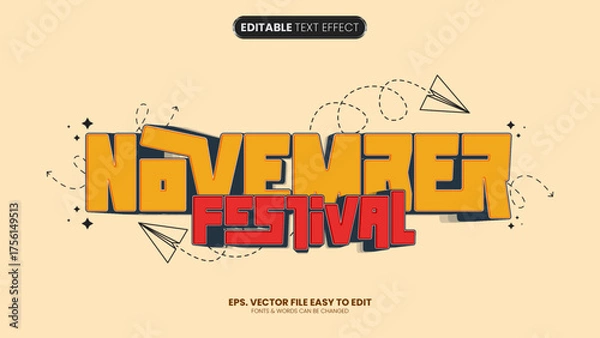 Fototapeta Editable text effect november festival 3d cartoon template style premium vector