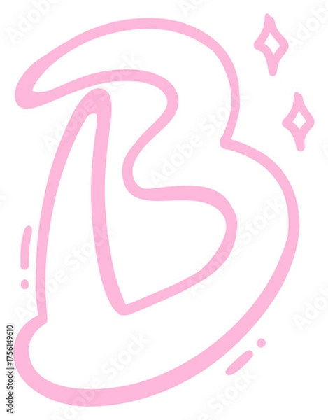 Obraz Cartoon Letter B with Sparkles Sticker