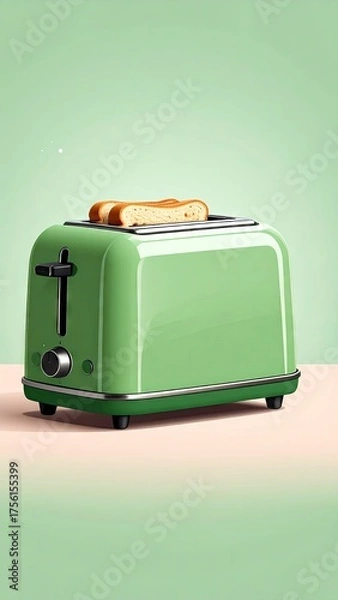 Fototapeta Pastel Green Toaster with Toasted Bread