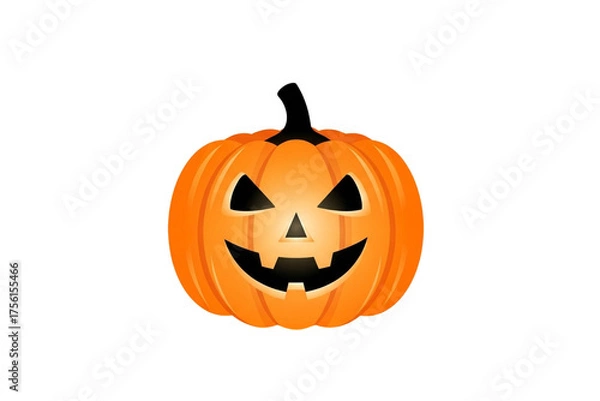Fototapeta Minimal vector icon of a glowing Halloween pumpkin (jack-o’-lantern) with carved smile, clean lines, flat design, orange and black color palette..