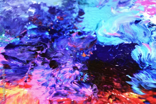 Obraz 混ざり合ったカラフルな絵の具　画材　抽象的　背景　マーブル模様