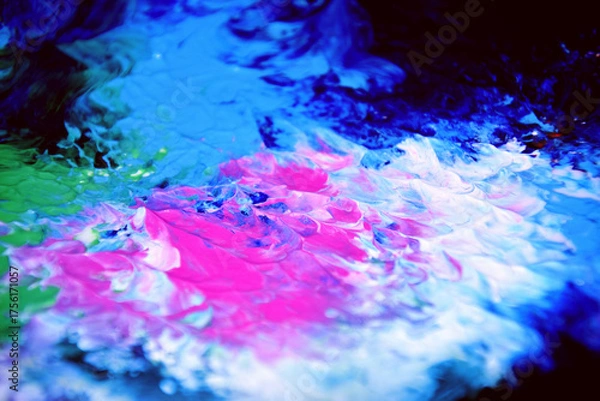 Obraz 混ざり合ったカラフルな絵の具　画材　抽象的　背景　マーブル模様