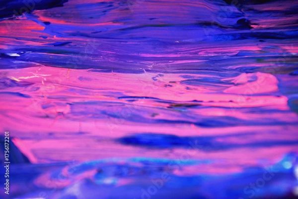 Obraz ピンクと紫の混ざり合った絵の具　画材　抽象的　背景　マーブル模様　ネオンカラー
