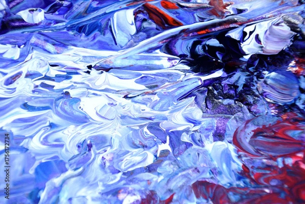 Obraz 混ざり合ったカラフルな絵の具　画材　抽象的　背景　マーブル模様