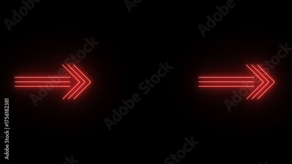 Obraz Neon glowing Glow Effect Right-Pointing Navigation Symbols illustration on black background.