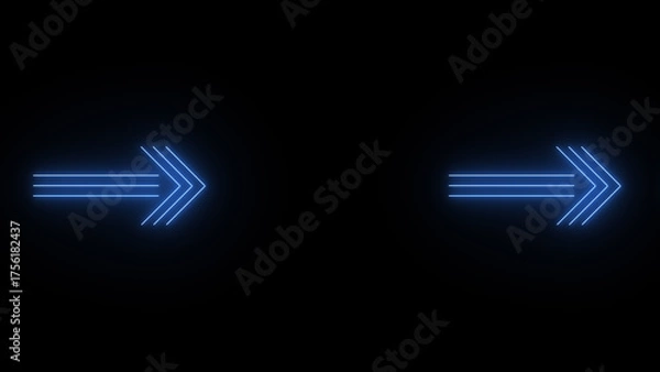 Obraz Neon glowing Glow Effect Right-Pointing Navigation Symbols illustration on black background.