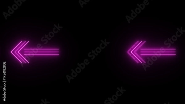 Fototapeta Neon glowing Glow Effect Left-Pointing Navigation Symbols illustration on black background.