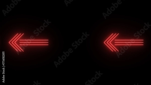 Fototapeta Neon glowing Glow Effect Left-Pointing Navigation Symbols illustration on black background.