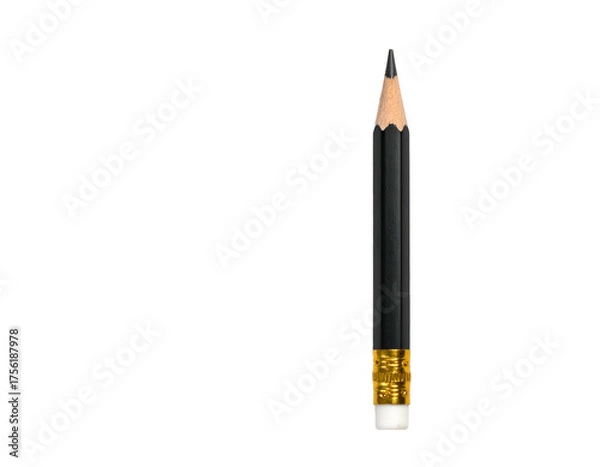 Fototapeta A sharpened graphite writing instrument, with a black body, a pink eraser, and gold accents