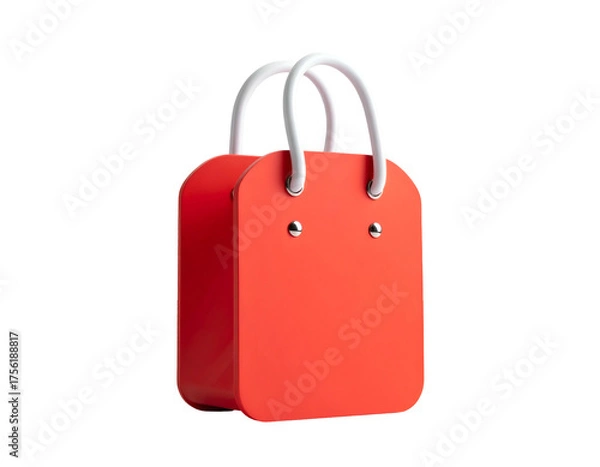 Fototapeta A simple, digitally rendered shopping bag with white handles and a solid red body