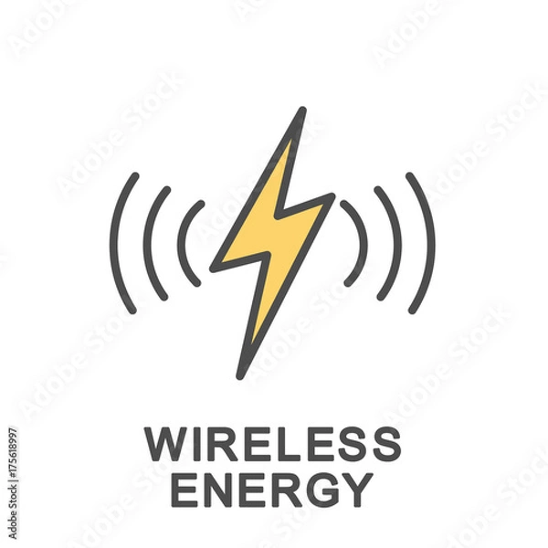 Fototapeta Icon wireless energy. Transmission of electricity without wires. The thin contour lines with color fills.