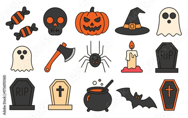 Fototapeta Set of 15 spooky halloween icons vector illustration scalable eps graphic elements vector illustration white background
