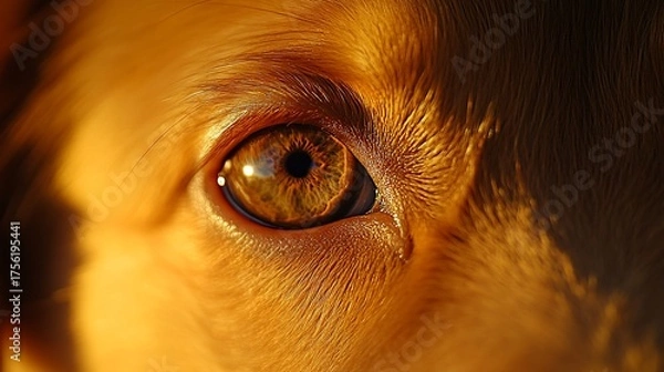 Obraz Close-up of a canine's radiant amber eye in warm light, showcasing detail