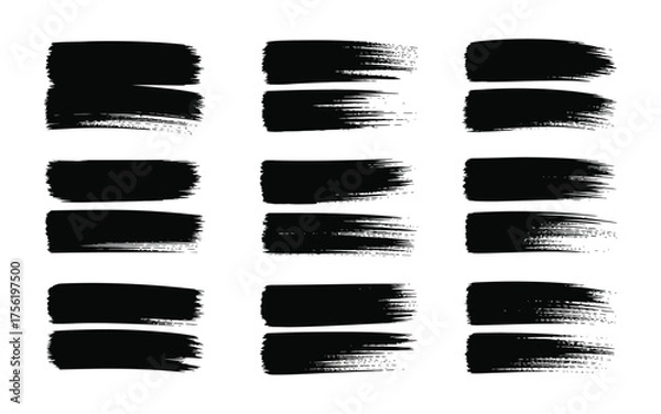 Fototapeta Collection of black brush stroke vector graphics diverse textured splatters for artistic design elements scalable vector illustration white background