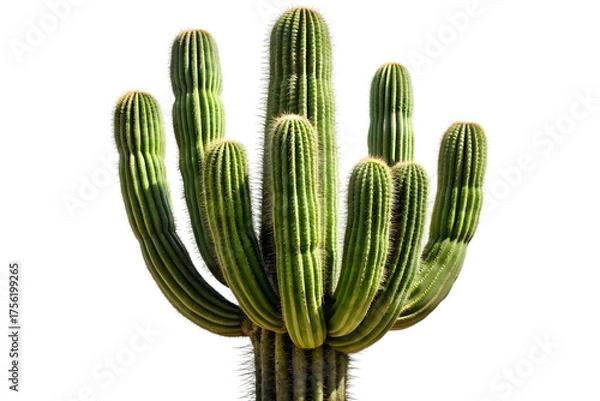 Fototapeta Tall green saguaro cactus with multiple arms isolated on transparent background