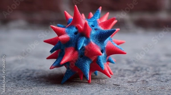 Fototapeta Colorful Spiky Toy with Red and Blue Bright Colors on Gray Surface