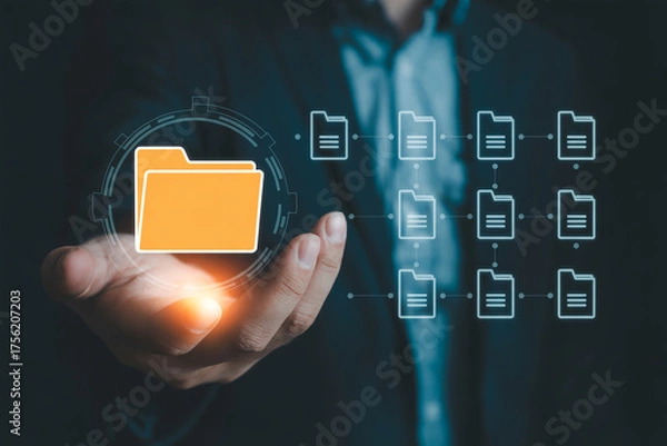 Fototapeta Data management system concept for file sharing and storage with digital transformation technology