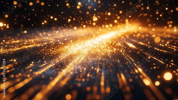 Obraz Golden particles stream across a dark surface