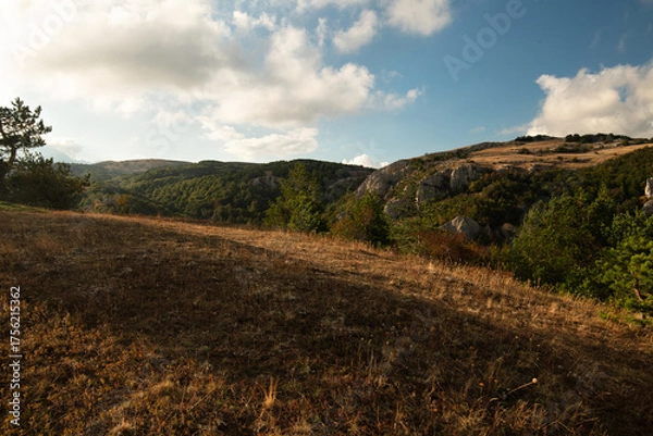 Obraz beautiful   landscape  view  with clouds from mountain Demerdjy . sunset evening. Crimea, Russia