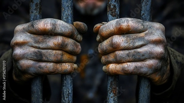 Obraz Hands in Rusty Metal Bars