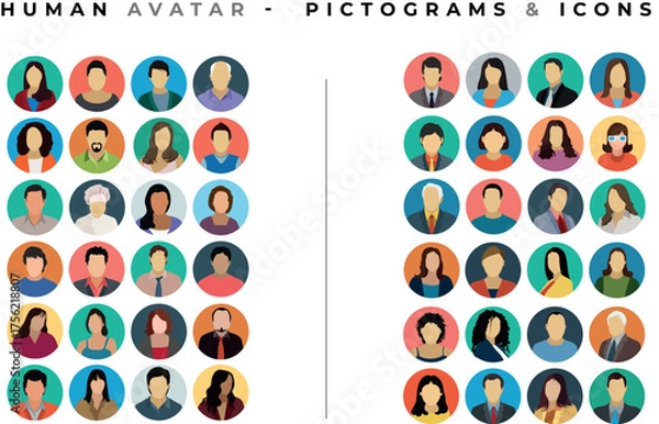 Fototapeta Diverse Group of Circular Human Avatars Split Screen Illustration for Social, Business, and Team Projects
