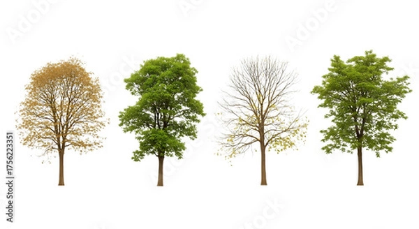 Obraz Four trees showing different seasons on transparent background