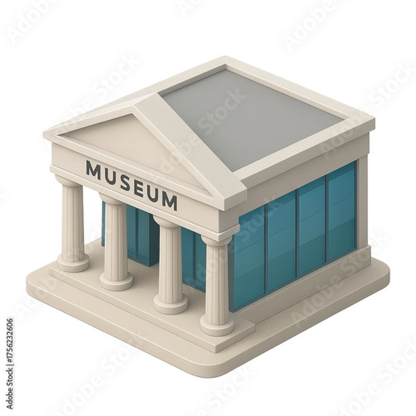 Obraz STYLE Icon 3D render, Isometric style of Museum – Classical columns or modern minimal glass design. isolated on a transparent background