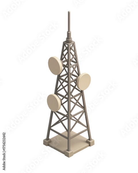 Obraz STYLE Icon 3D render, Isometric style of Radio Tower – A tall, steel frame, antenna, and warning light isolated on a transparent background