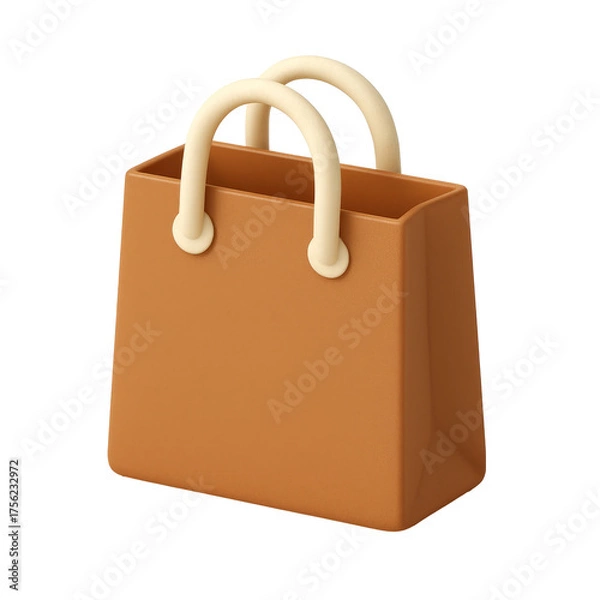 Obraz A 3D-style icon of a shopping bag with handles, centered, minimal design
