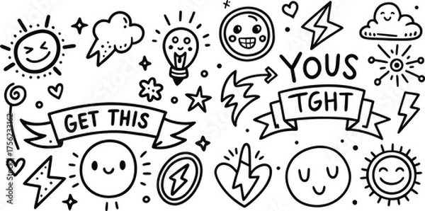 Fototapeta Cute cartoon vector set of smiling Easter eggs and funny faces illustration