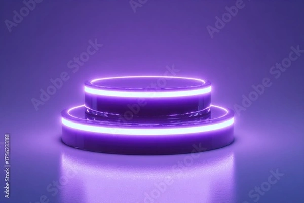 Fototapeta Illuminated platform with glowing purple rings creates futuristic ambiance