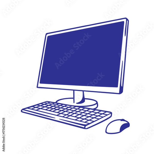 Fototapeta vector icon of a single monitor computer complete with keyboard and mouse